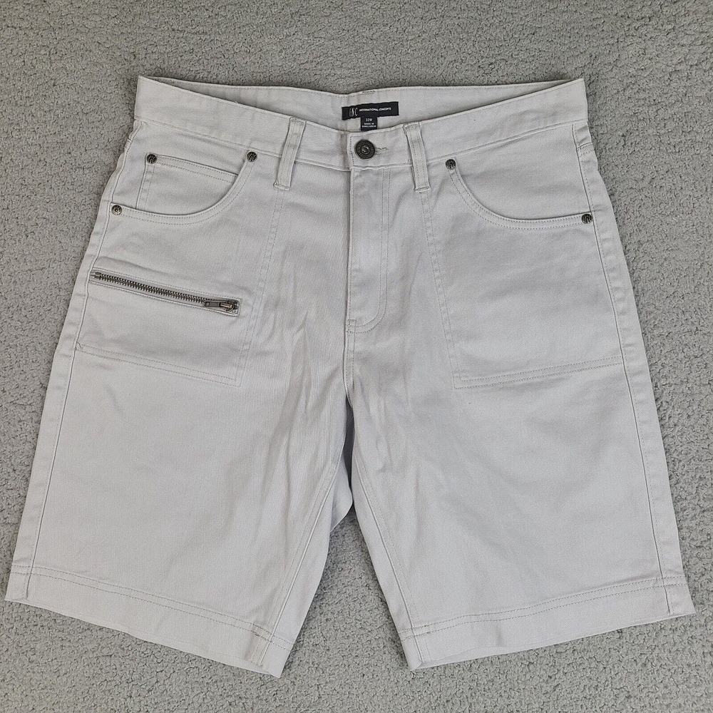 INC International Concepts Shorts Men's 34‎ Gray Denim Zip Pocket Cotton Blend